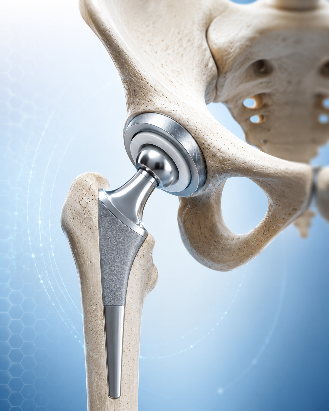 Total hip replacement implant illustration